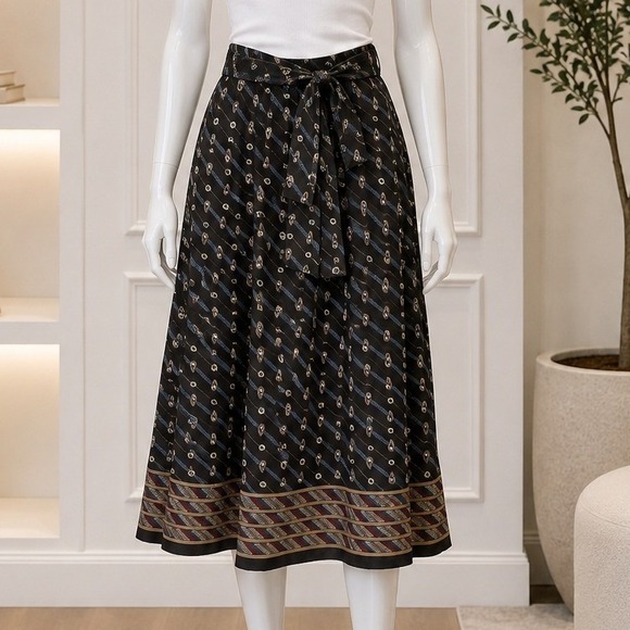 breckenridge Dresses & Skirts - Breckenridge Womens Skirt Paisley Floral Striped Midi Black 4